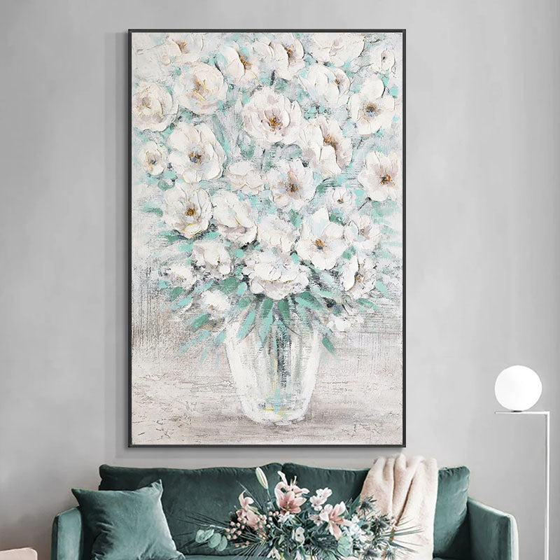Elegant White Camellias in a Glass Vase - Stunning Floral Oil Painting for Home Décor