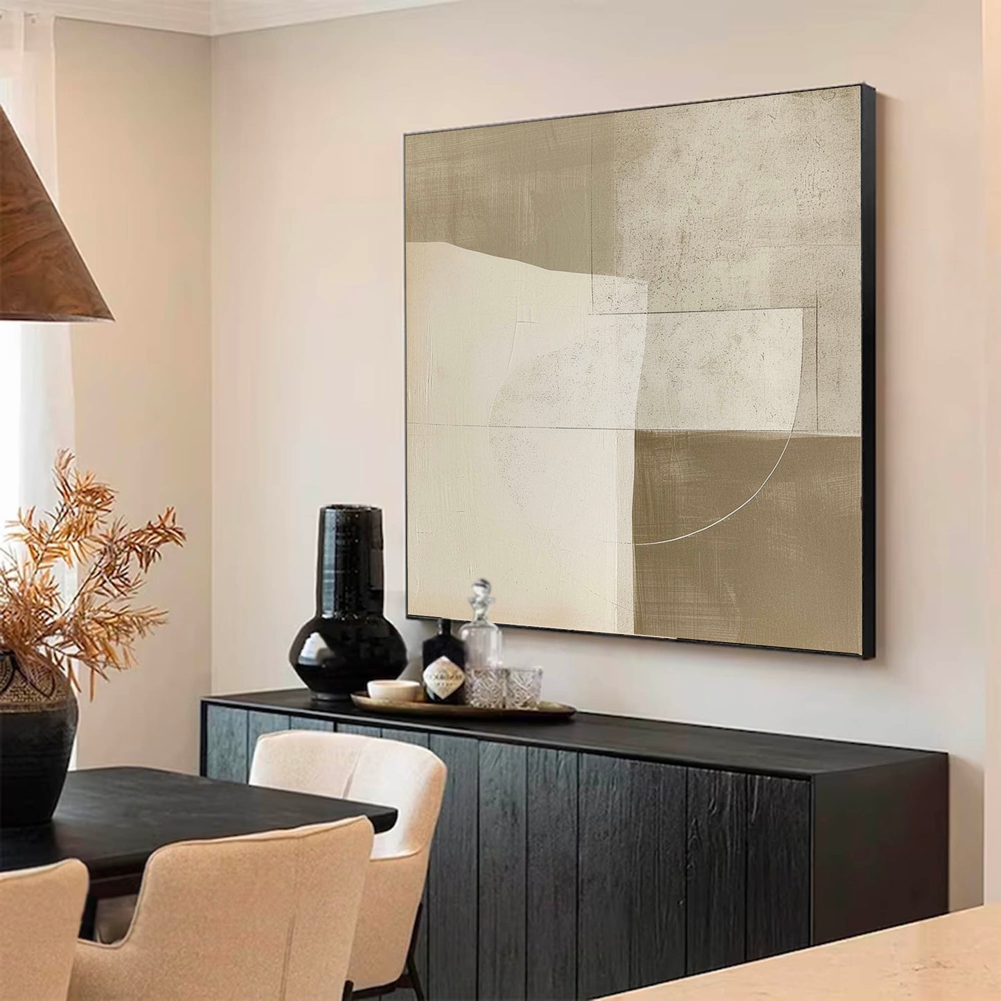 Contemporary Minimalist Oil Painting in Earthy Tones for Modern Home Decor