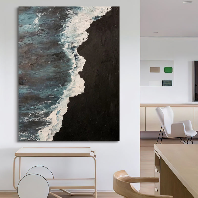 Coast Waves California Style Dark Beach Oil Painting 165PW