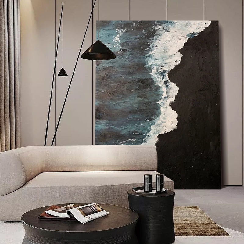 Coast Waves California Style Dark Beach Oil Painting 165PW