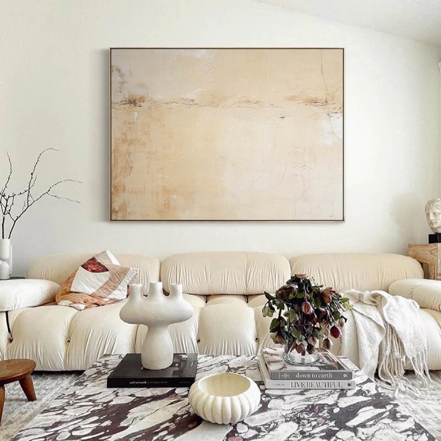 Elegant Neutral Minimalist Oil Painting for Contemporary Home Decor