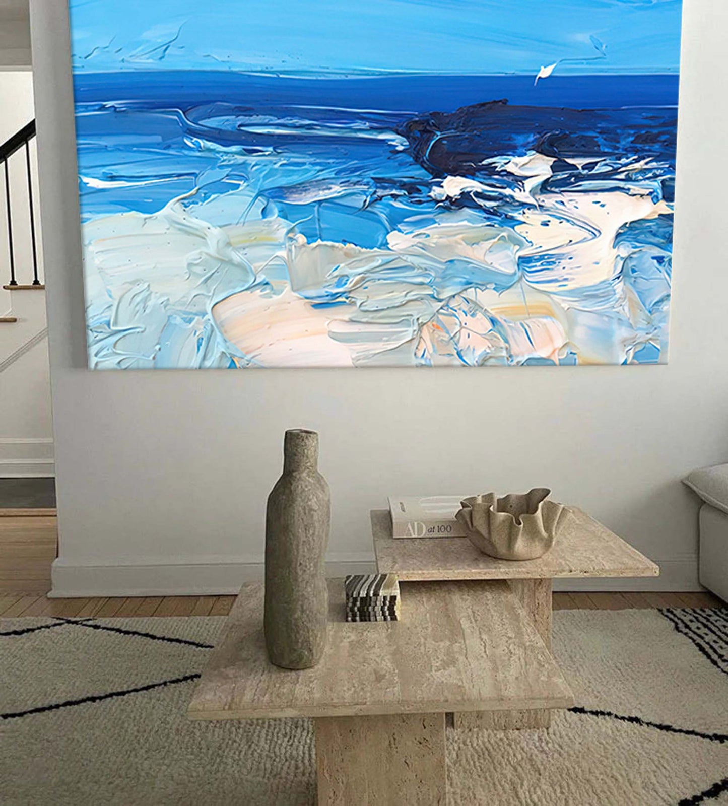 Tranquil Ocean Waves Oil Painting for Beach-Inspired Home Decor