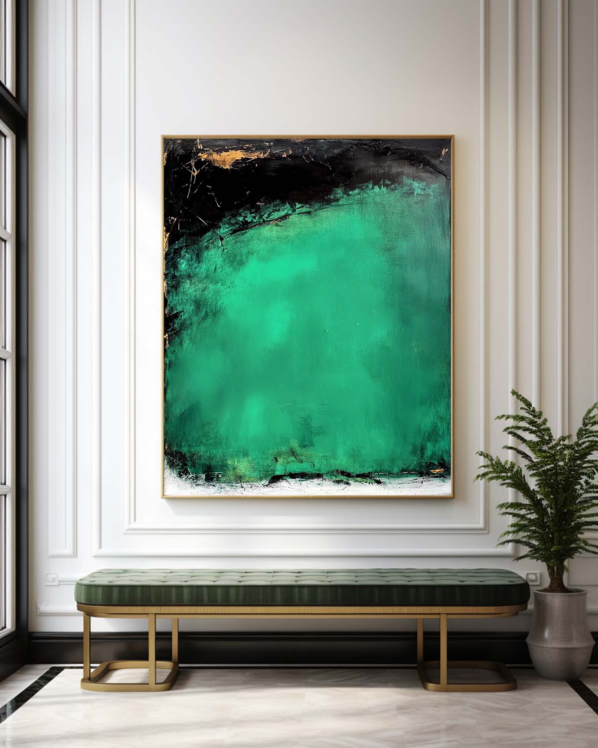 Contemporary Green Abstract Oil Painting for Modern Home Decor