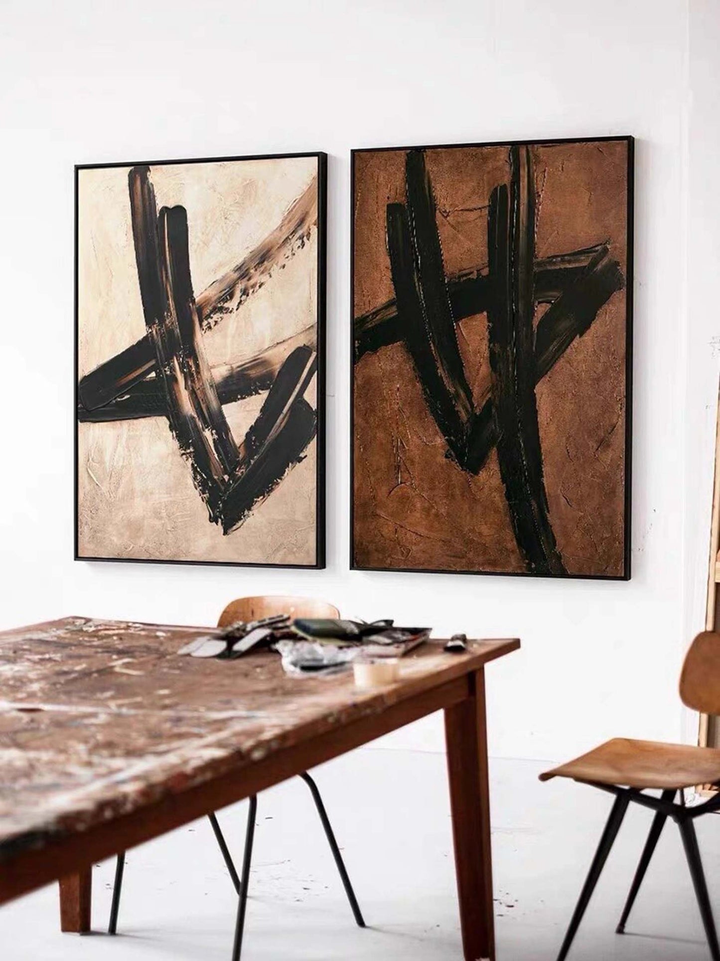 Contemporary Abstract Oil Painting Duo for Modern Home Décor
