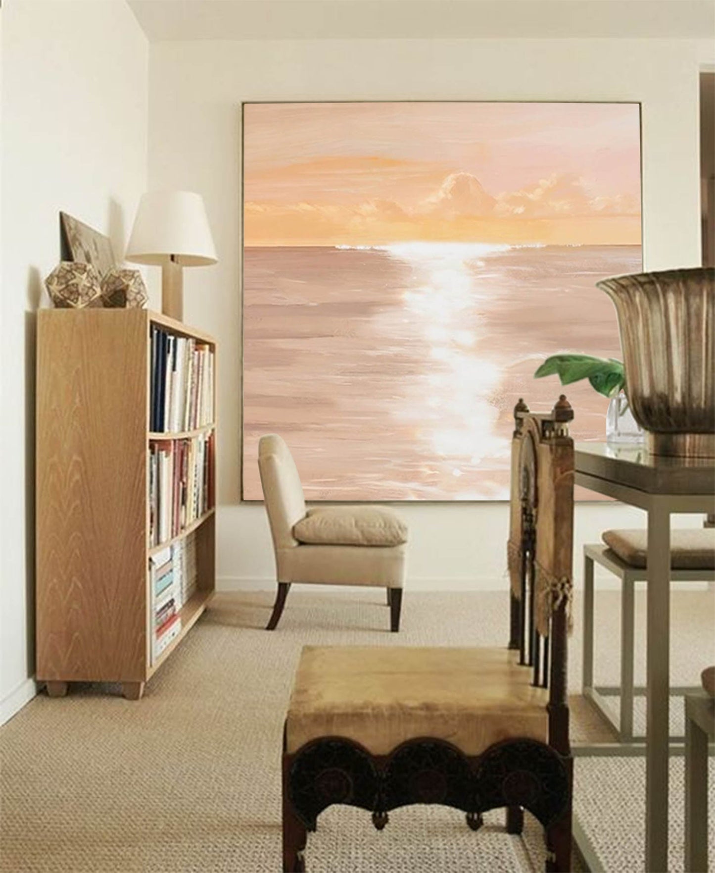Serene Sunset Ocean View Oil Painting for Tranquil Home Decor