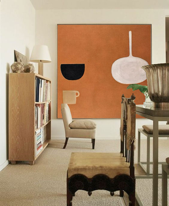 Contemporary Minimalist Oil Painting with Shapes and Earthy Tones for Modern Decor