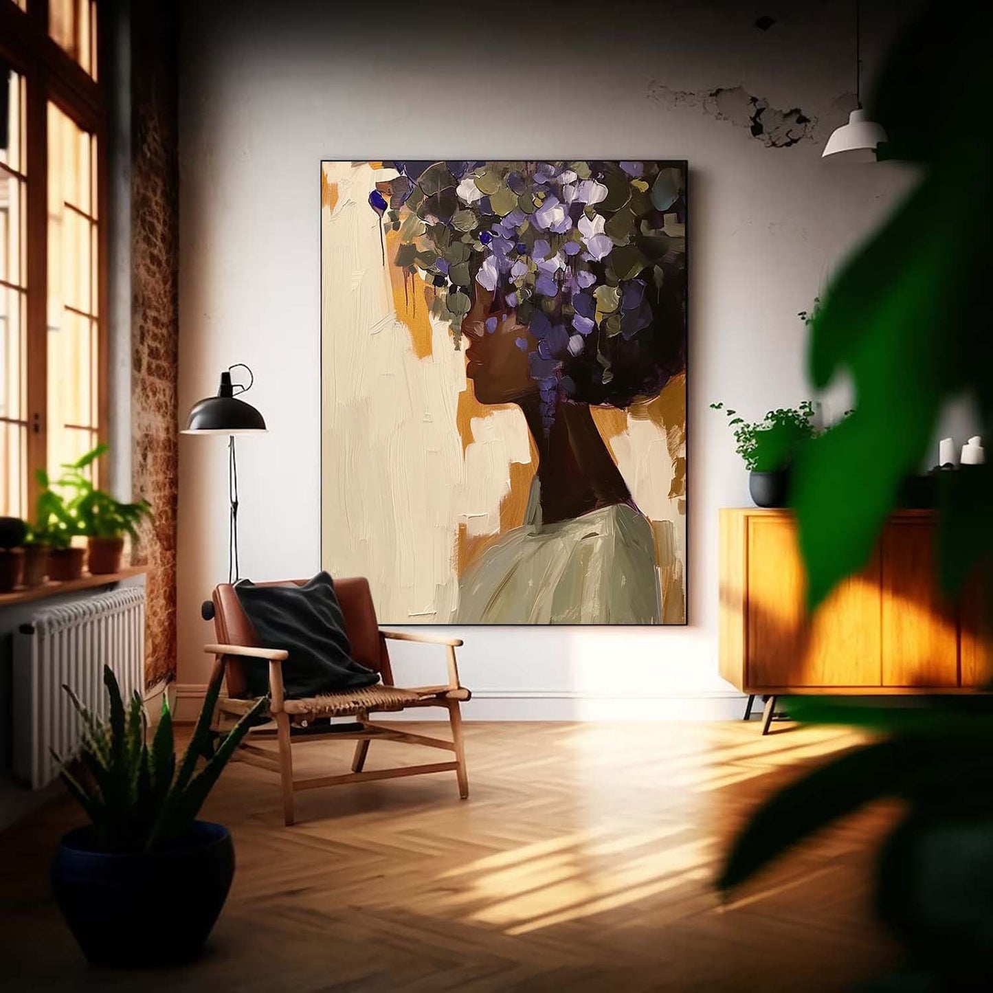 Elegant Floral Portrait Oil Painting for Home Decor and Art Lovers