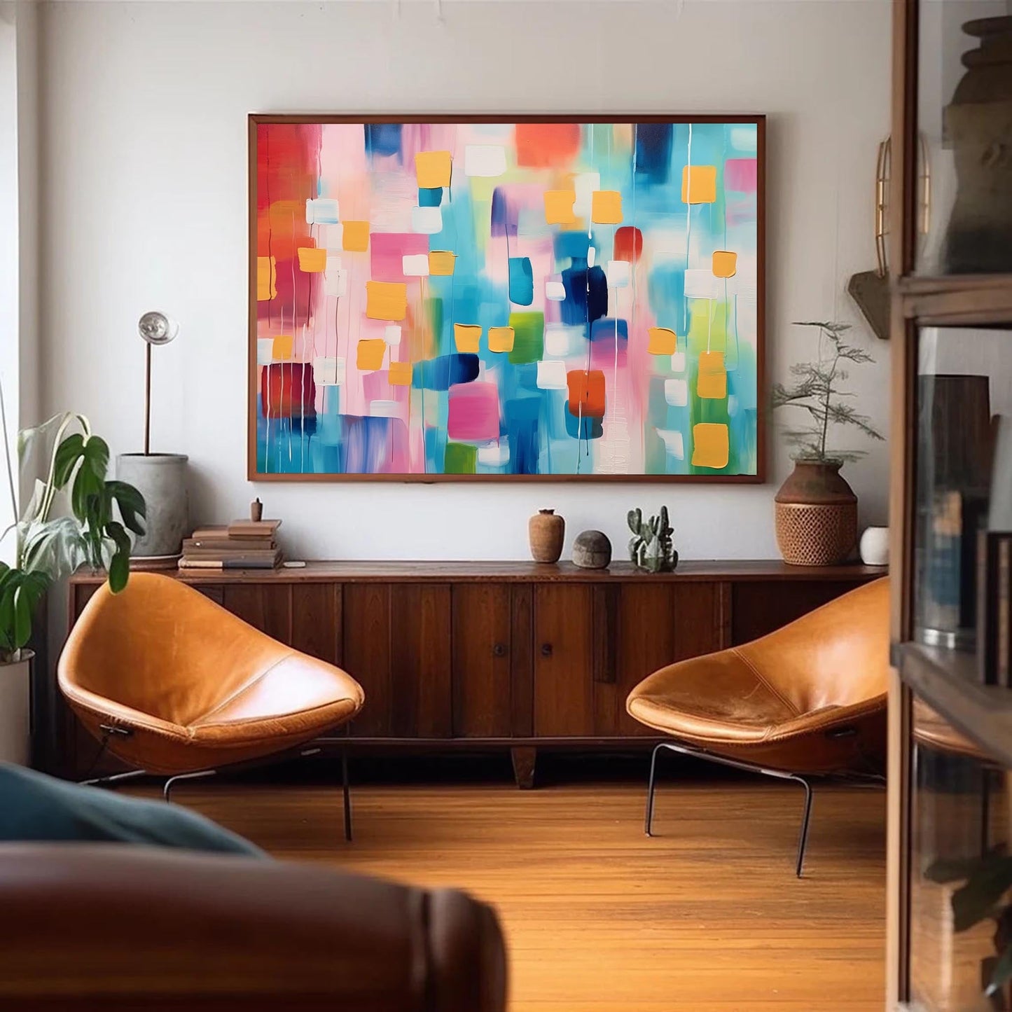 Colorful Abstract Expressionist Oil Painting for Modern Home Decor