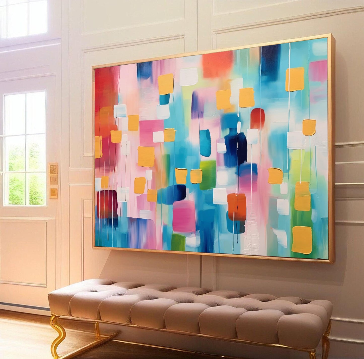 Colorful Abstract Expressionist Oil Painting for Modern Home Decor
