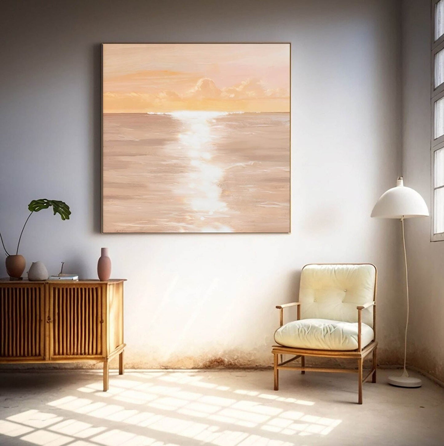 Serene Sunset Ocean View Oil Painting for Tranquil Home Decor