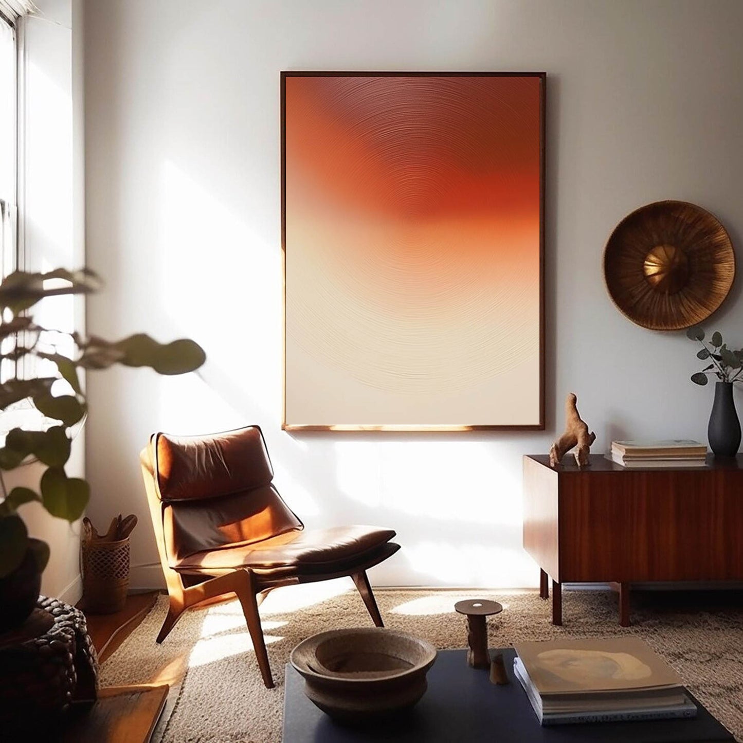 Elegant Minimalist Oil Painting in Warm Tones for Modern Home Decor