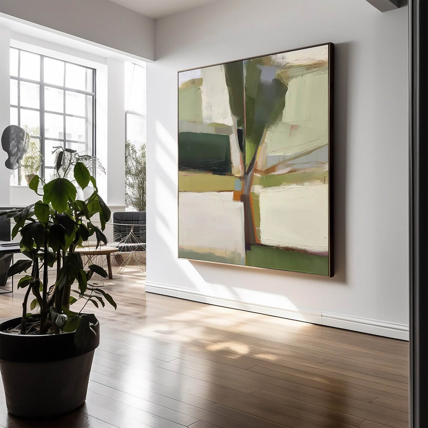 Contemporary Abstract Oil Painting with Green and Earthy Tones for Modern Decor