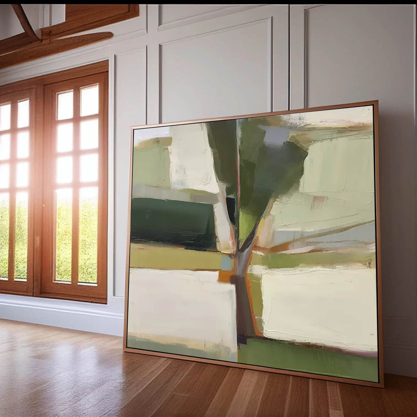 Contemporary Abstract Oil Painting with Green and Earthy Tones for Modern Decor