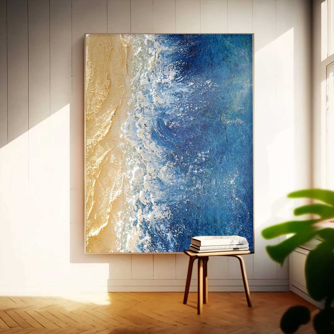 Serene Beach Waves Oil Painting for Coastal Home Decor