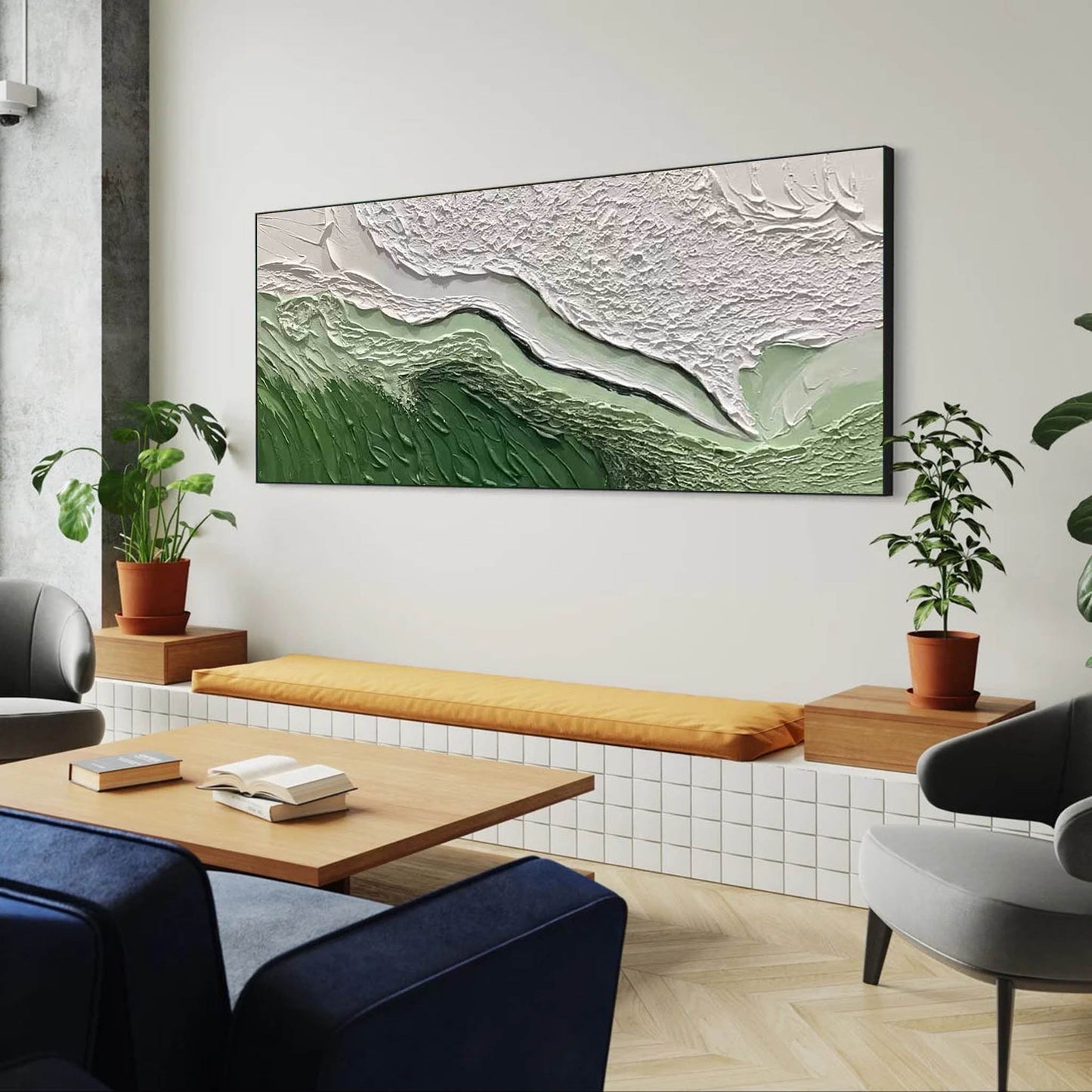 Coastal Serenity: Abstract Ocean Waves and Beach Landscape Oil Painting Art