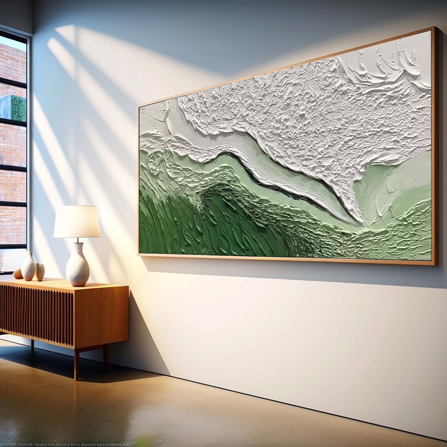 Coastal Serenity: Abstract Ocean Waves and Beach Landscape Oil Painting Art
