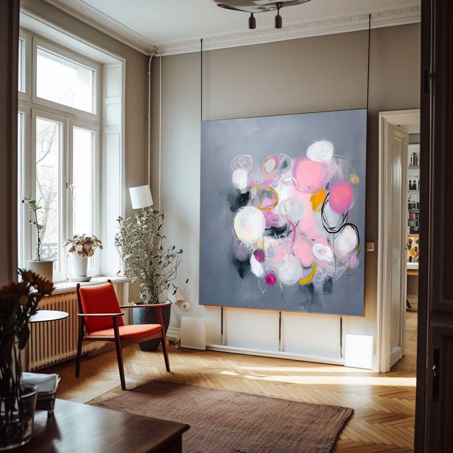 Colorful Abstract Oil Painting with Pop Art Elements for Modern Décor