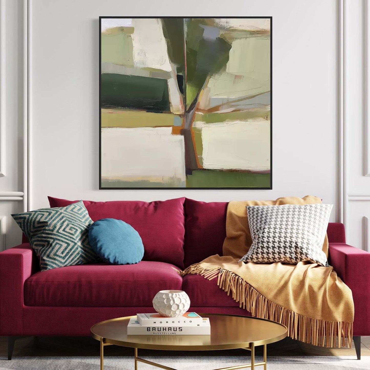 Contemporary Abstract Oil Painting with Green and Earthy Tones for Modern Decor