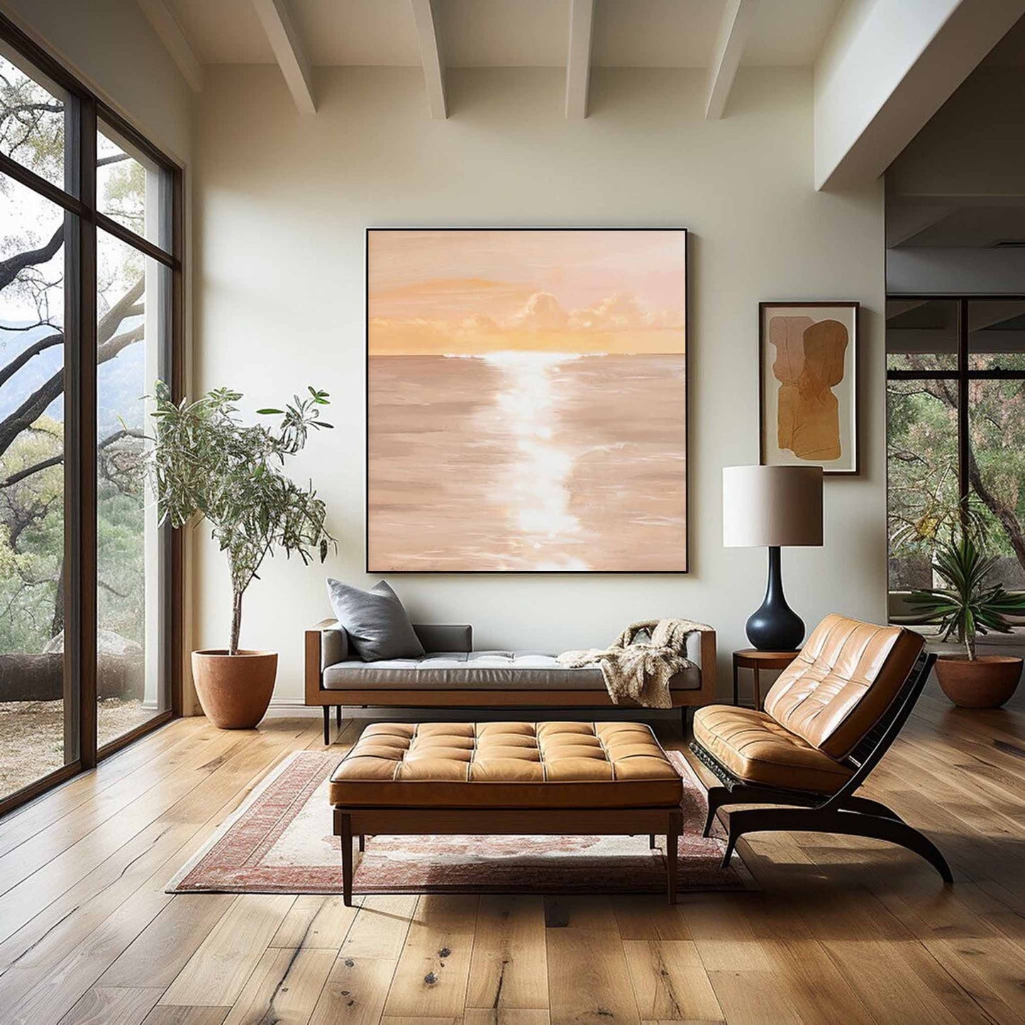 Serene Sunset Ocean View Oil Painting for Tranquil Home Decor