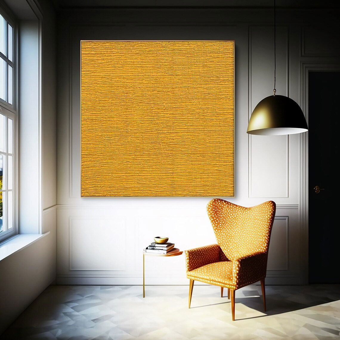 Vibrant Textured Yellow Oil Painting for Modern Minimalist Decor