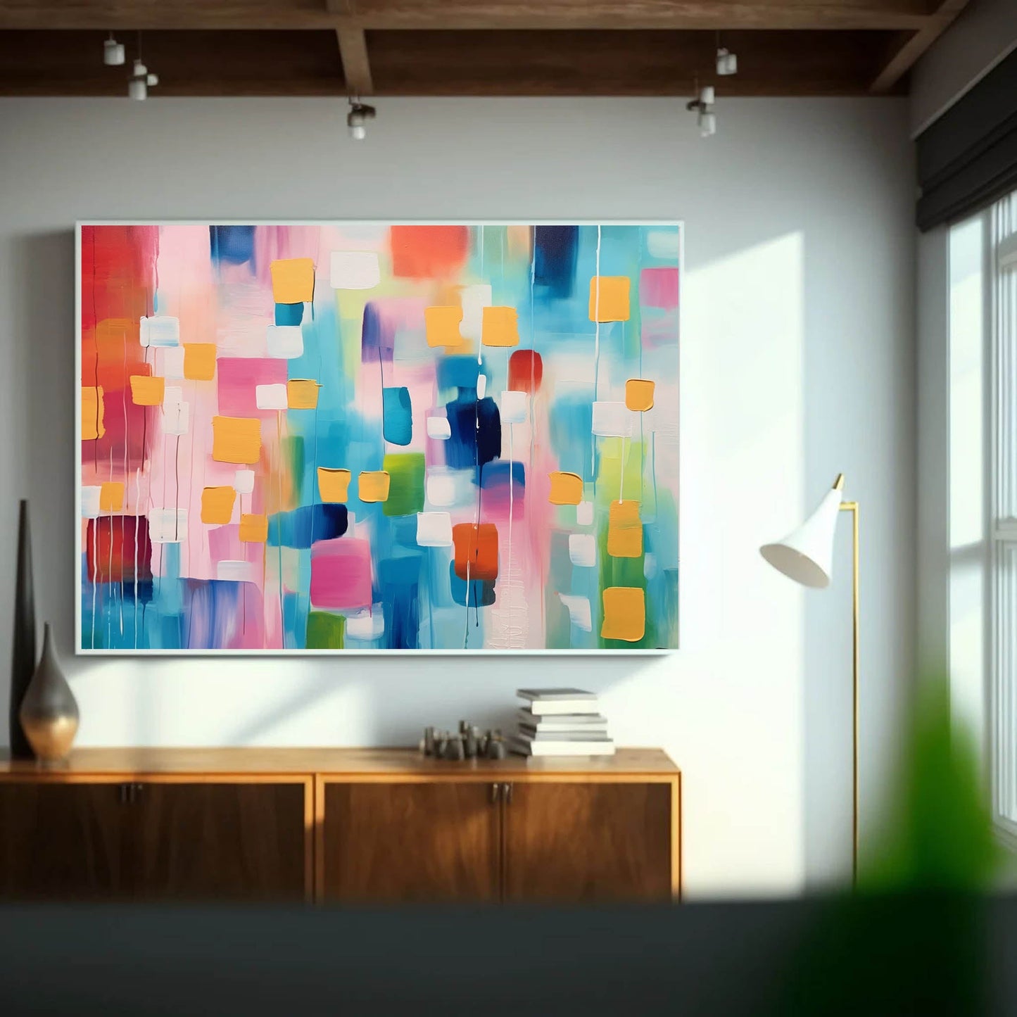 Colorful Abstract Expressionist Oil Painting for Modern Home Decor