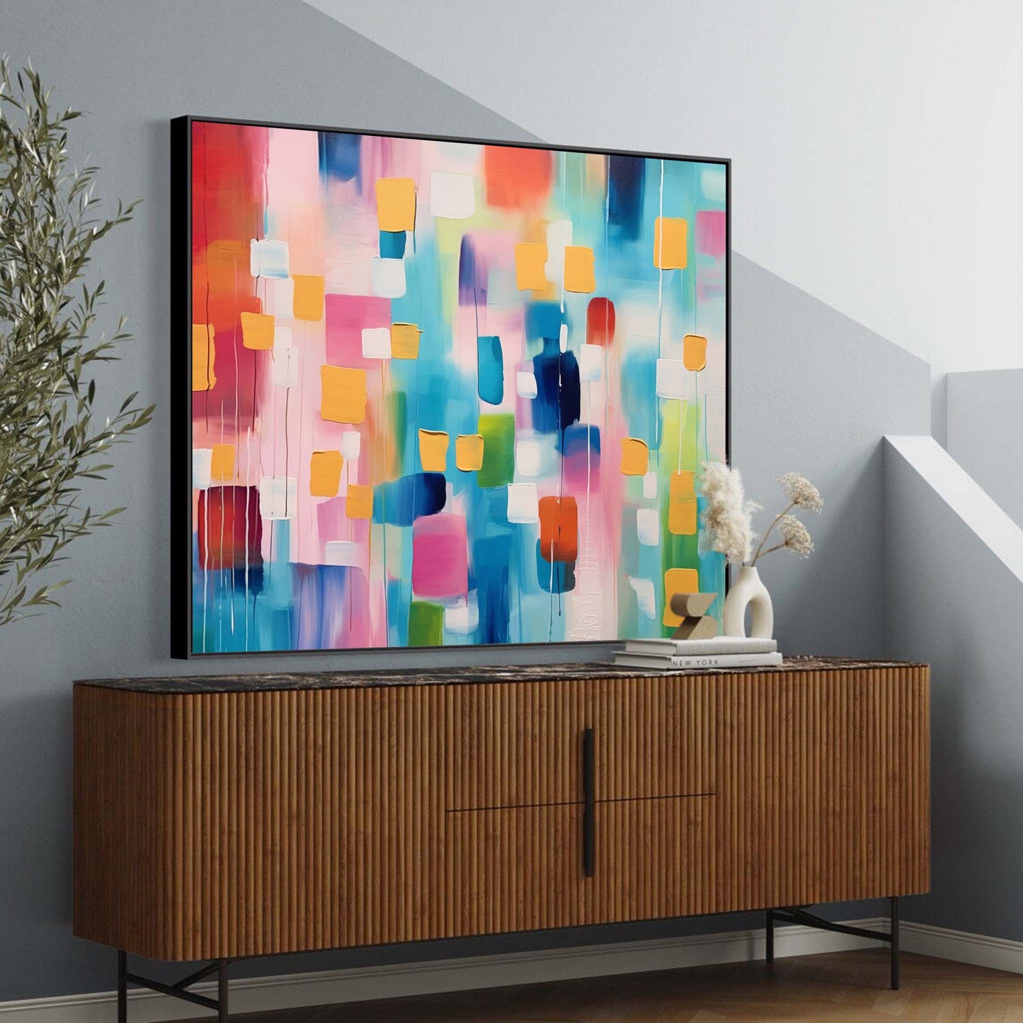 Colorful Abstract Expressionist Oil Painting for Modern Home Decor