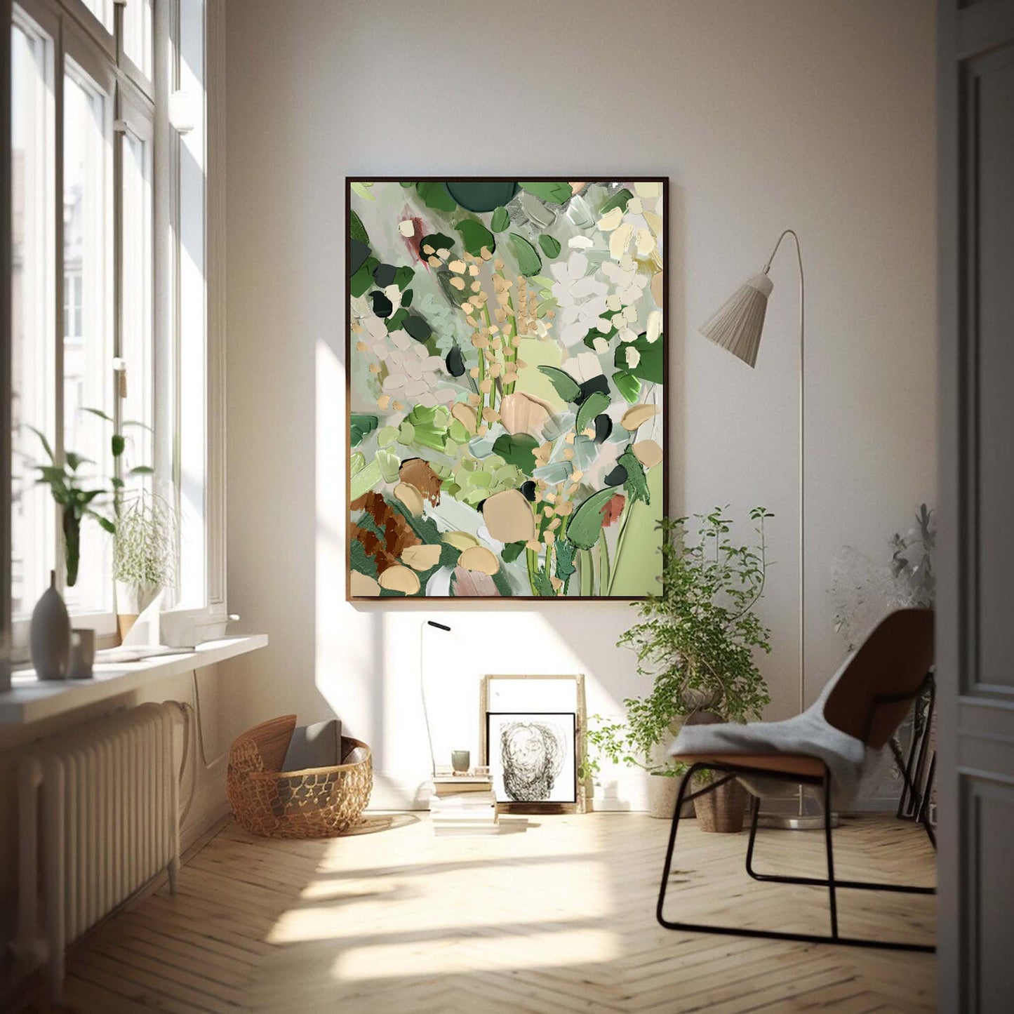 Lush Green Abstract Floral Oil Painting for Modern Home Decor