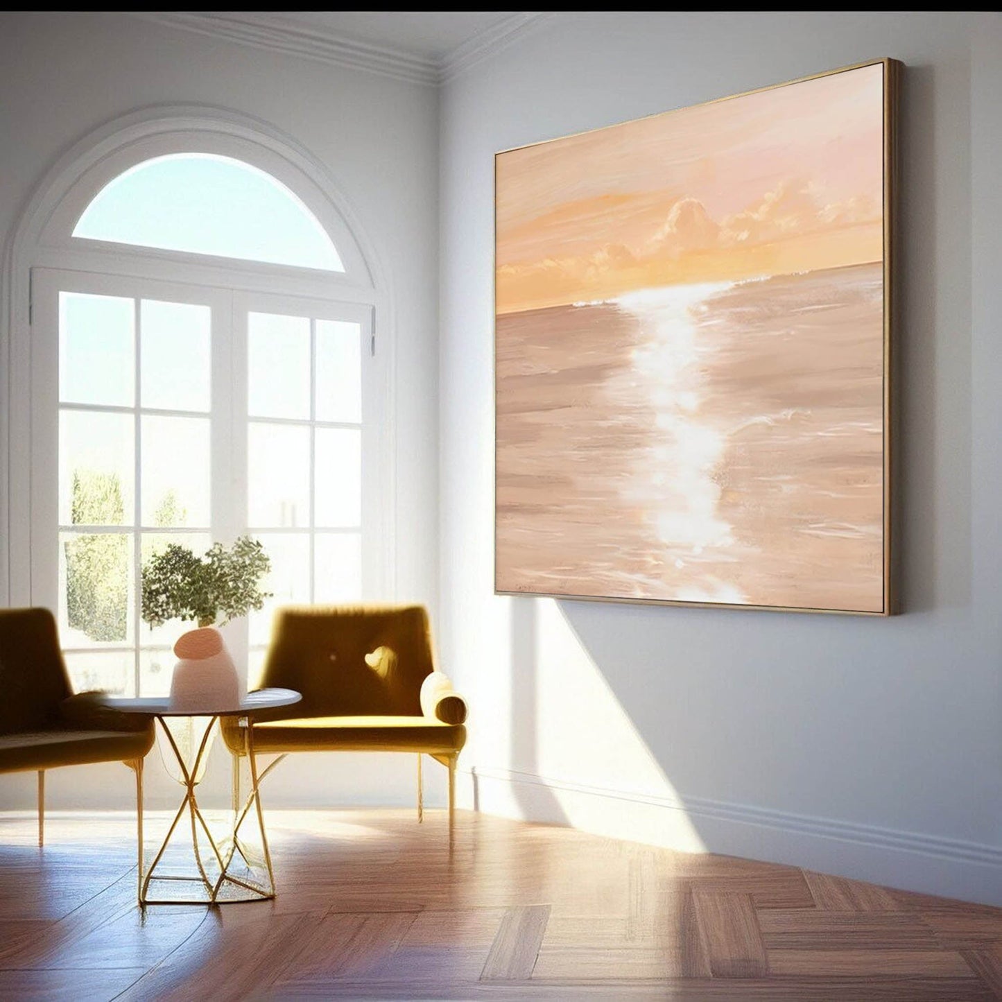 Serene Sunset Ocean View Oil Painting for Tranquil Home Decor