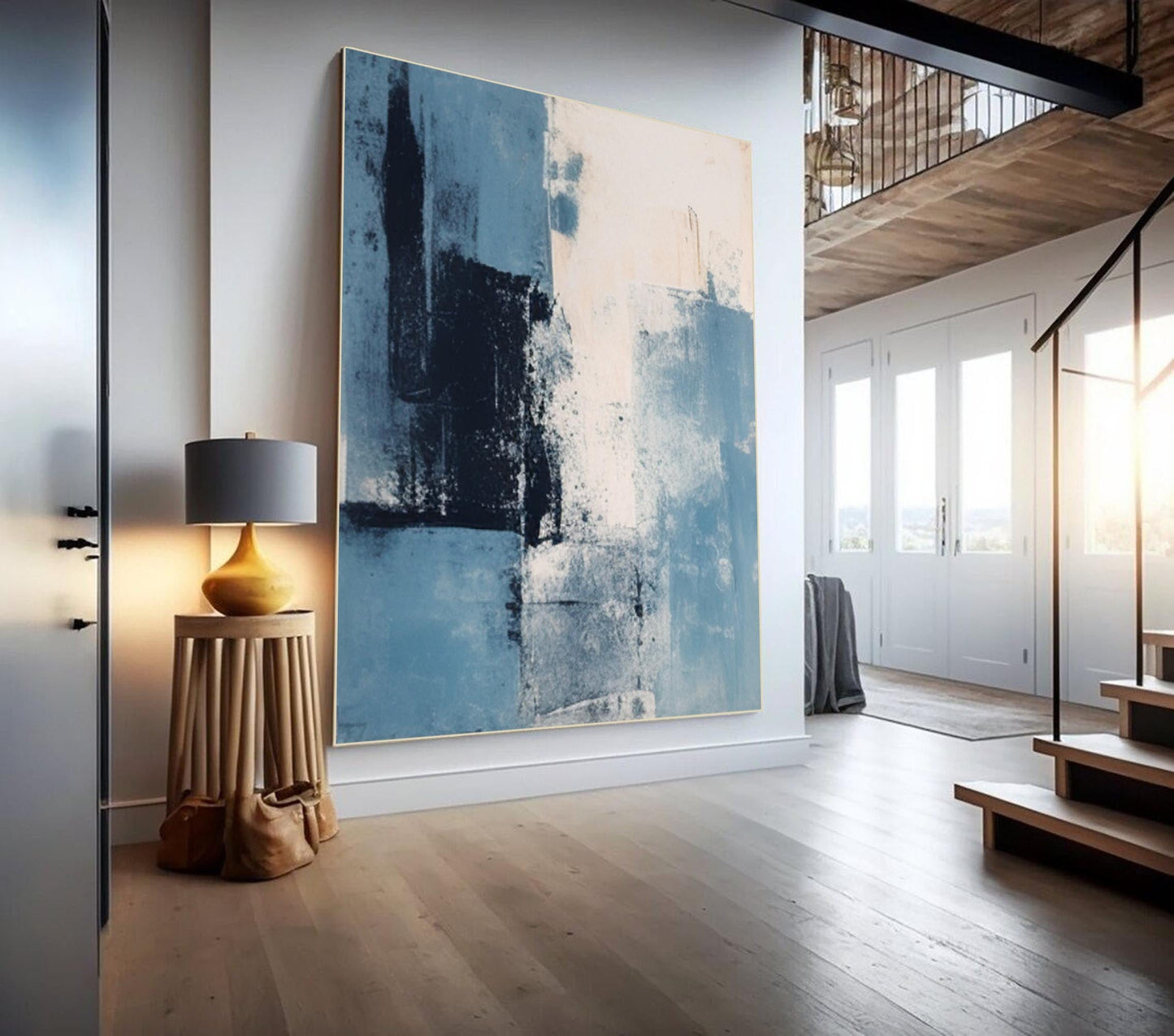 Calming Blue Abstract Oil Painting for Modern Home Decor