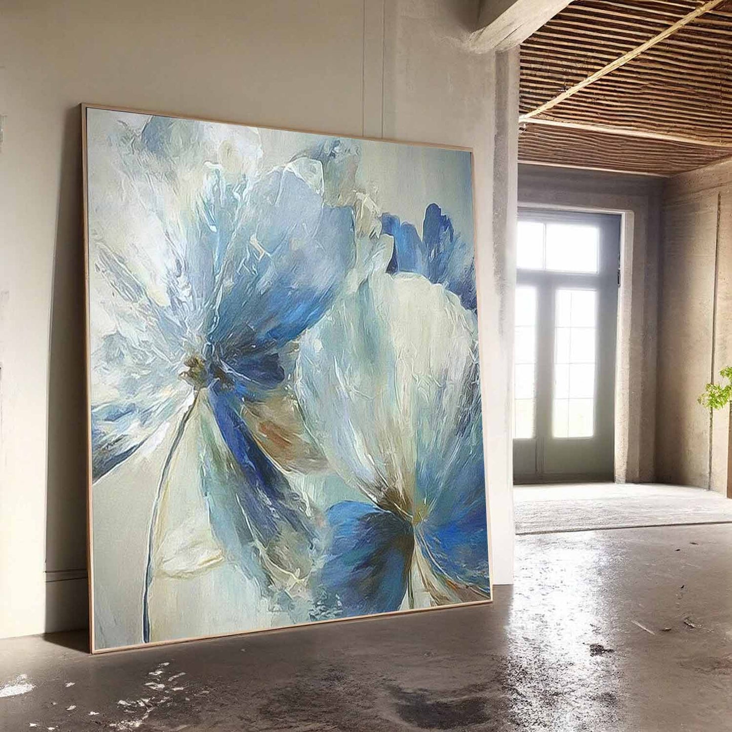 Elegant Blue Floral Oil Painting for Home Decor and Art Collectors