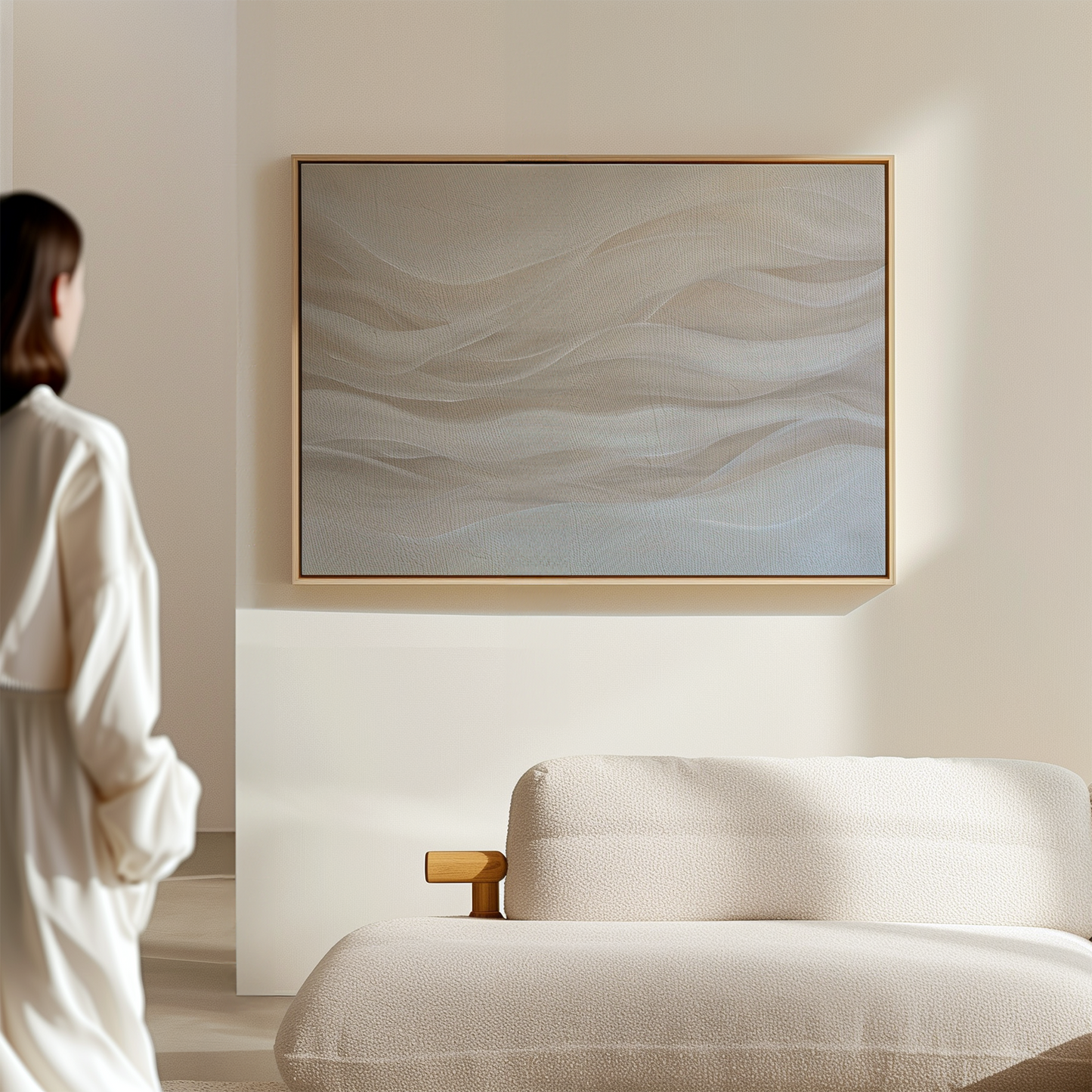 Serene Sandy Waves Abstract Oil Painting for Modern Home Decor