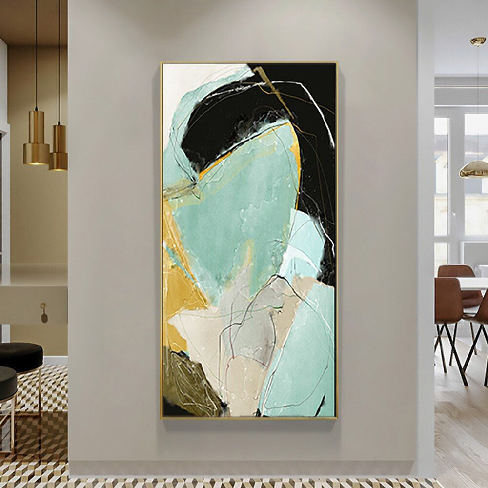 Abstract Ocean Inspired Oil Painting with Soft Blues and Earthy Tones
