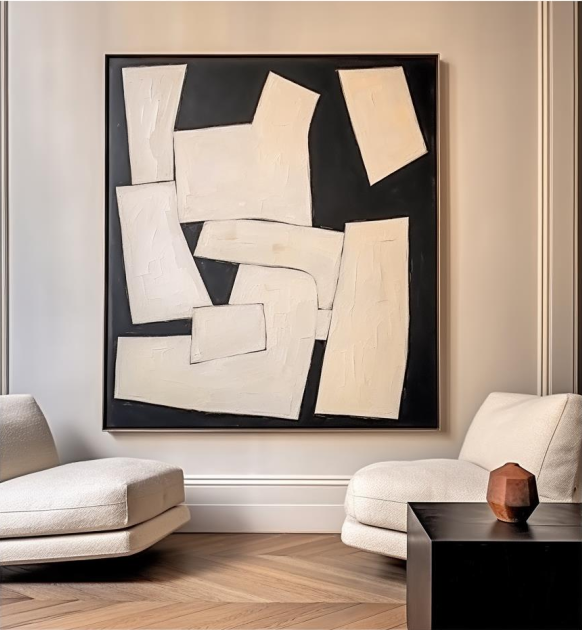 Contemporary Black and White Abstract Oil Painting for Modern Home Decor