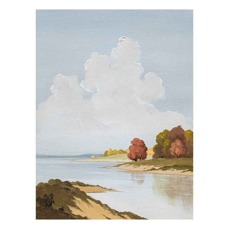Autumn Trees On A Lake Bank Ocean Coast Oil Painting 172PW