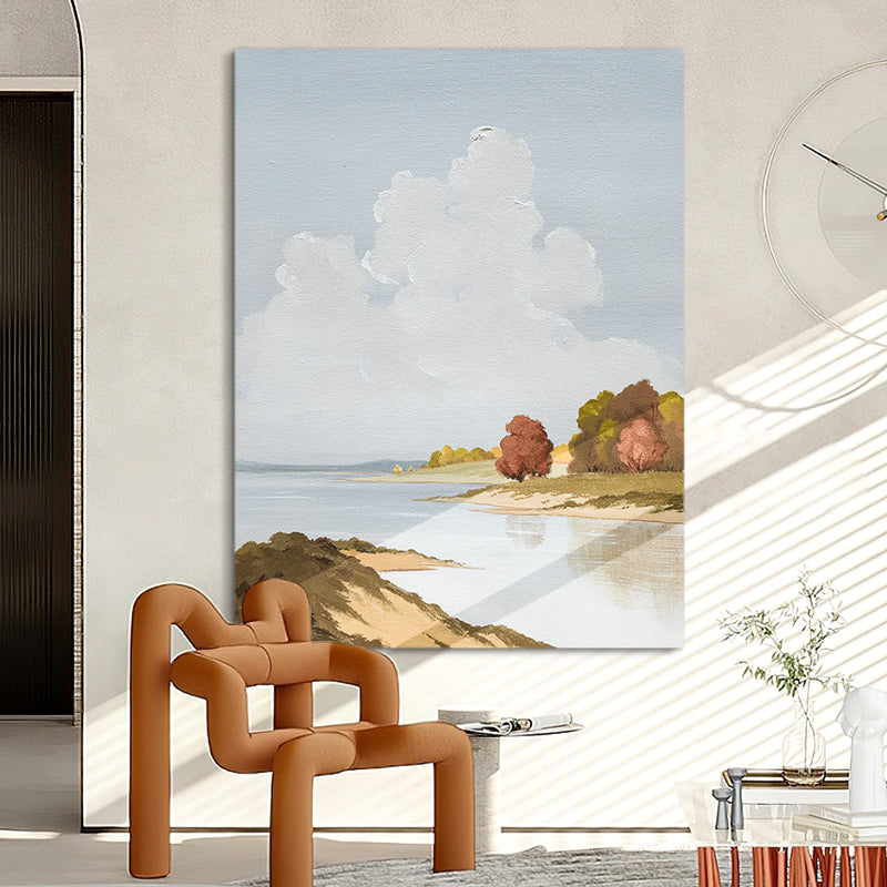 Autumn Trees On A Lake Bank Ocean Coast Oil Painting 172PW
