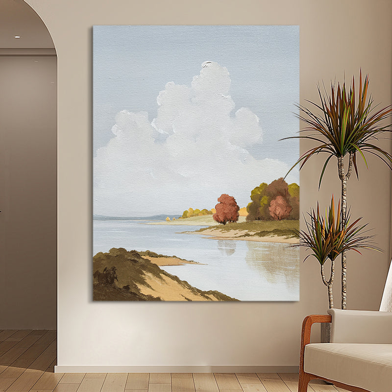 Autumn Trees On A Lake Bank Ocean Coast Oil Painting 172PW