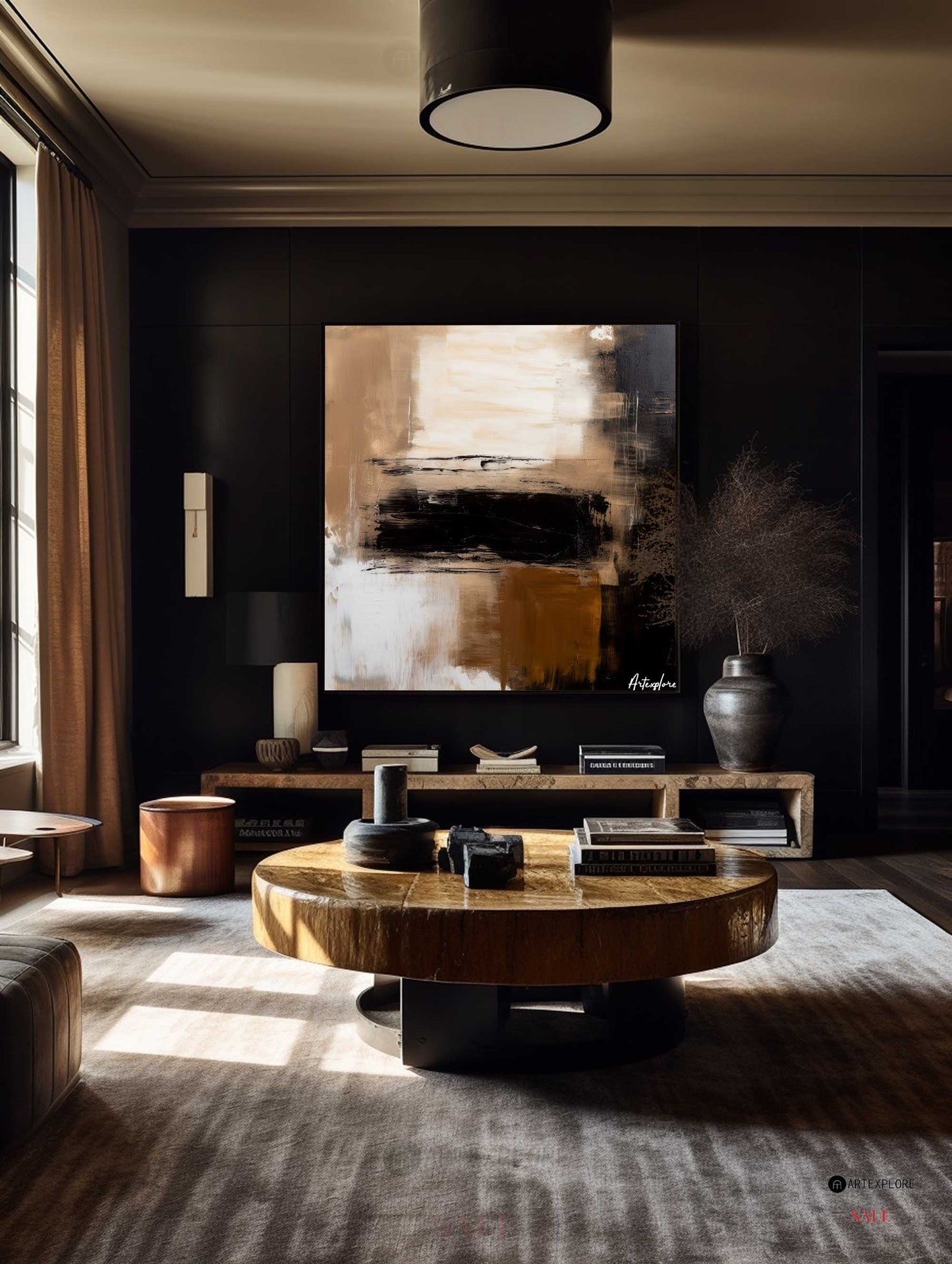 Contemporary Abstract Oil Painting in Earthy Tones for Modern Home Decor