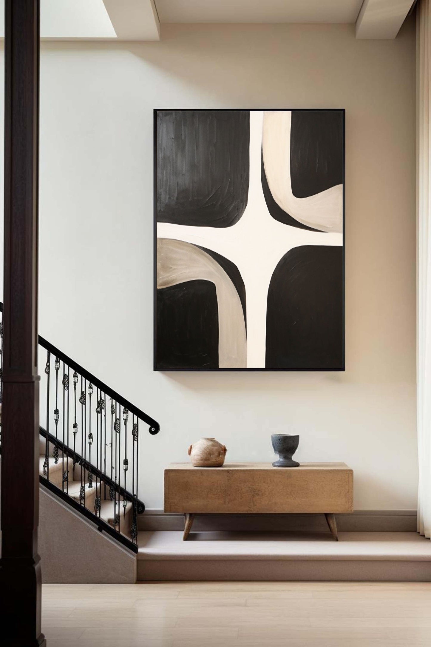 Contemporary Black and White Abstract Oil Painting for Modern Home Decor