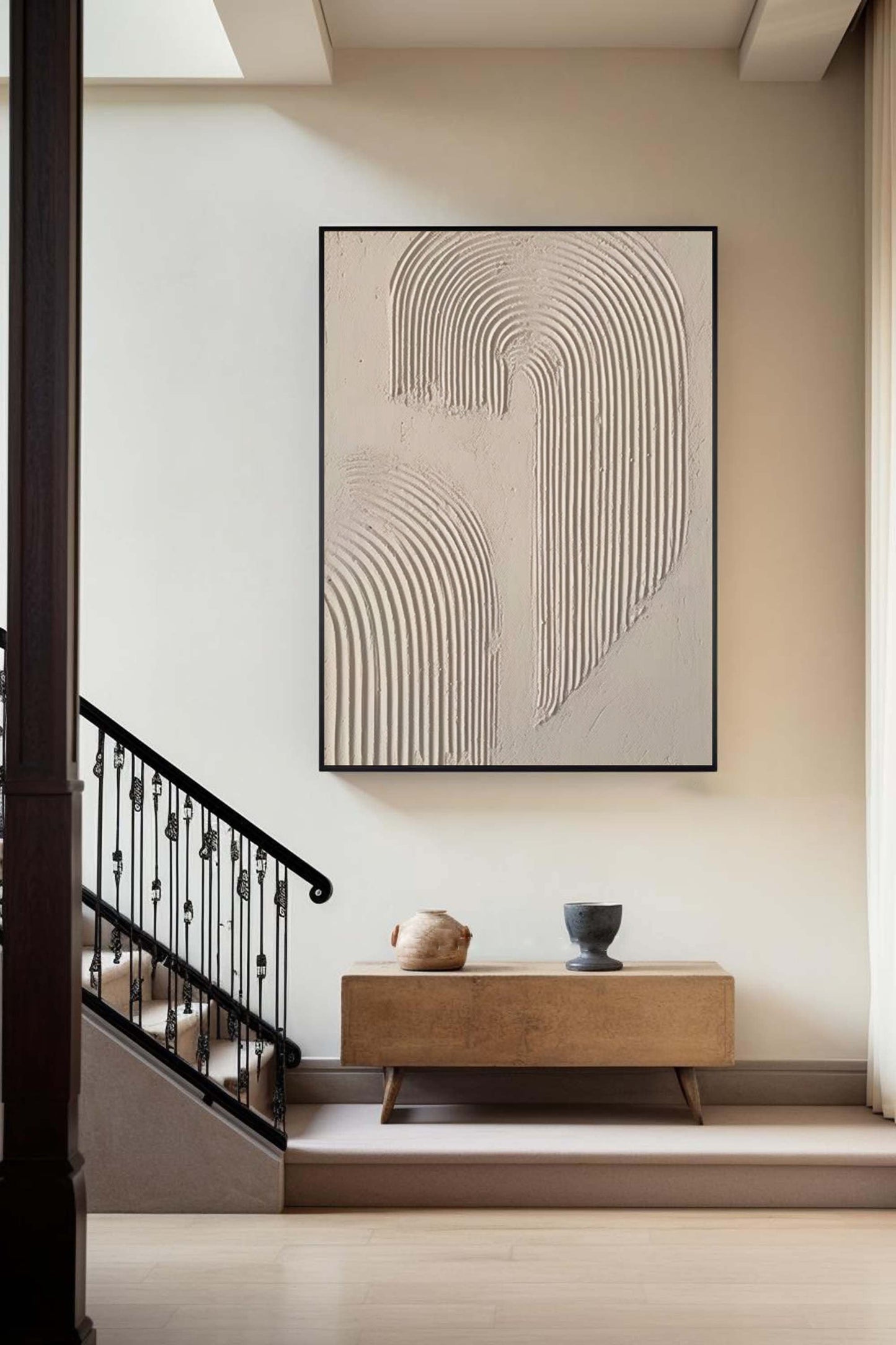Beige and Brown Modern Abstract Oil Painting for Elegant Home Decor