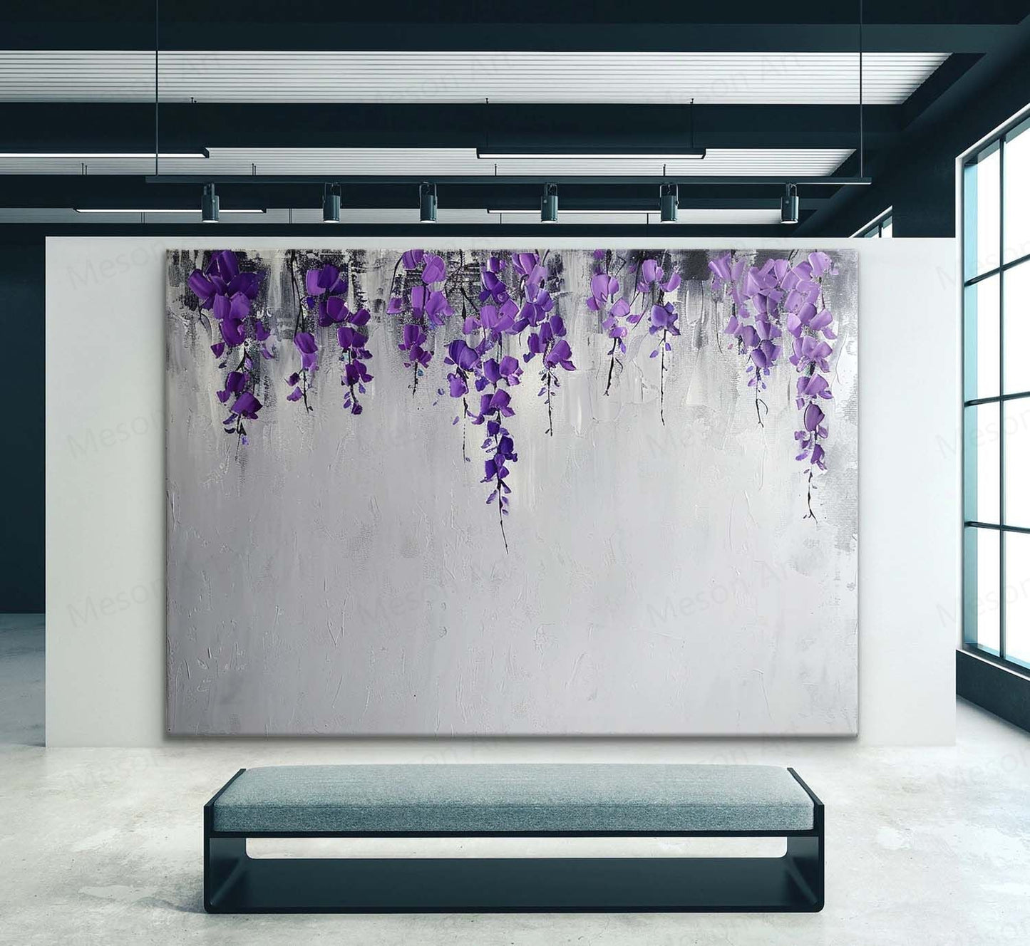 Delicate Purple Floral Abstract Oil Painting for Modern Home Decor