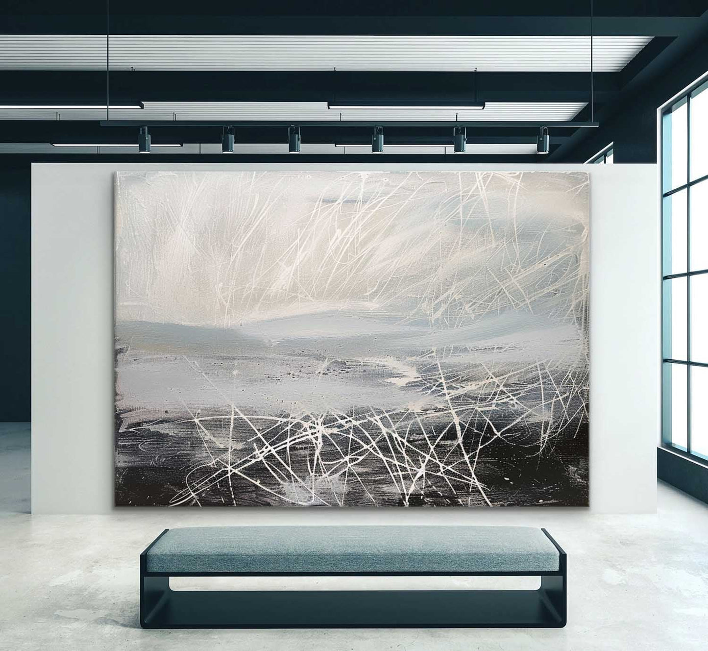 Contemporary Abstract Oil Painting with Dynamic Lines and Soft Color Palette