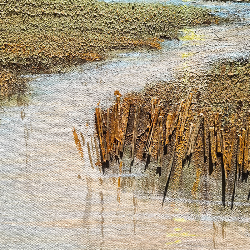 River Marsh Reed Bank Landscape Scenic Oil Painting 184CW