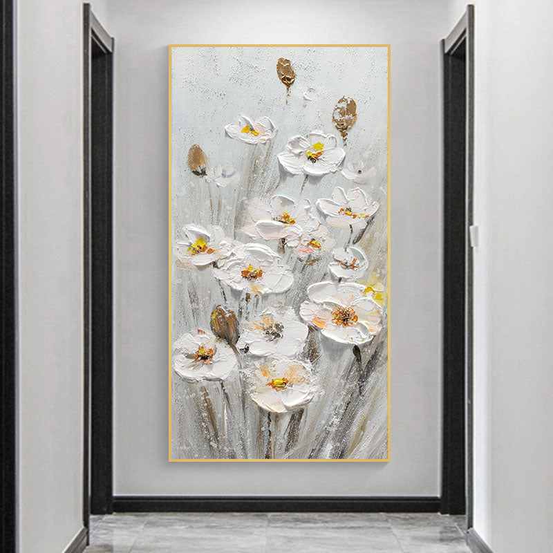 Elegant White Daffodil Oil Painting for Modern Home Decor – Floral Wall Art