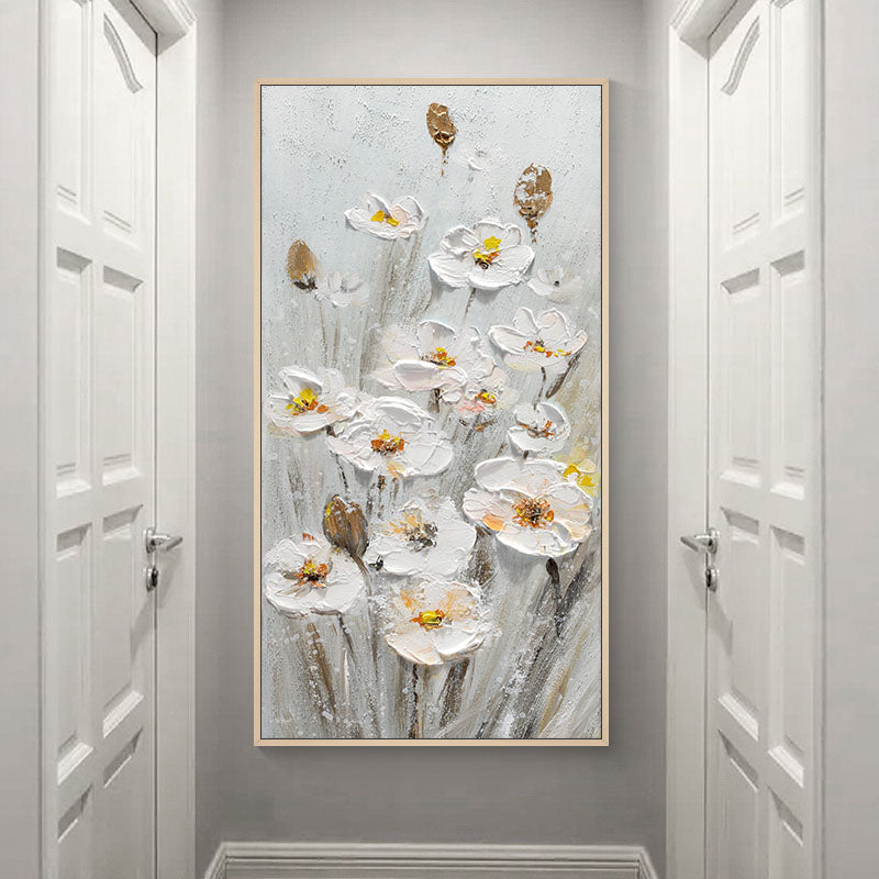 Elegant White Daffodil Oil Painting for Modern Home Decor – Floral Wall Art
