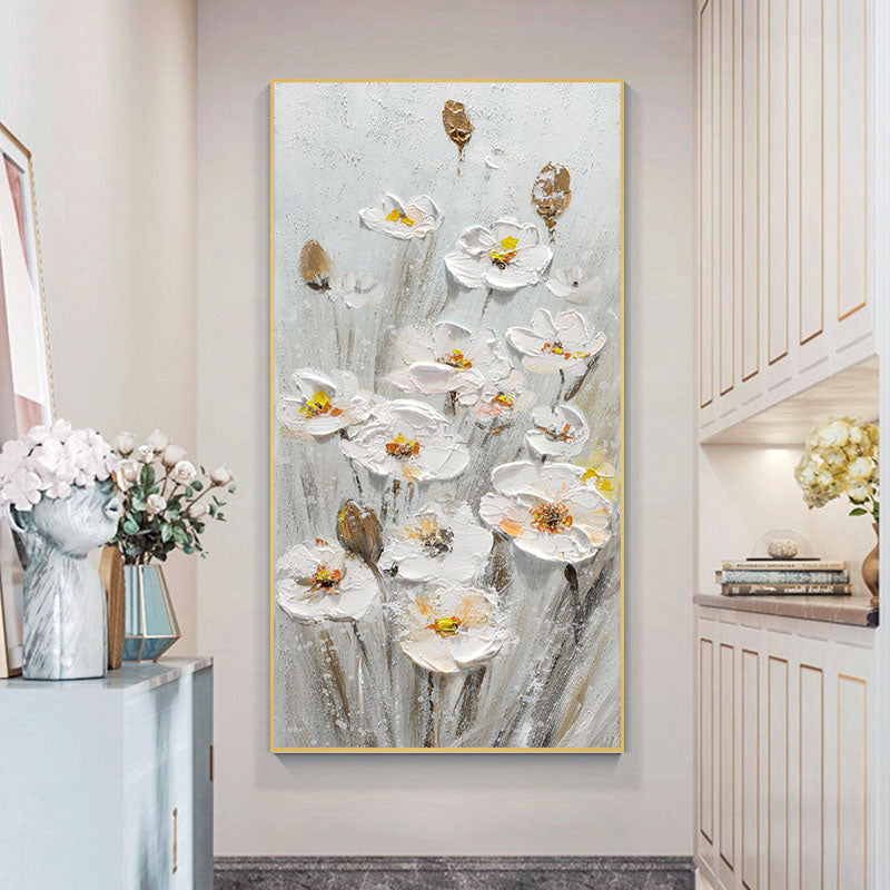 Elegant White Daffodil Oil Painting for Modern Home Decor – Floral Wall Art