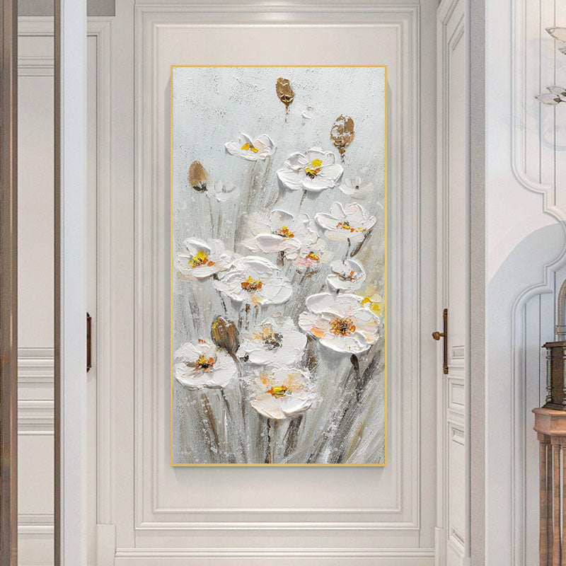 Elegant White Daffodil Oil Painting for Modern Home Decor – Floral Wall Art