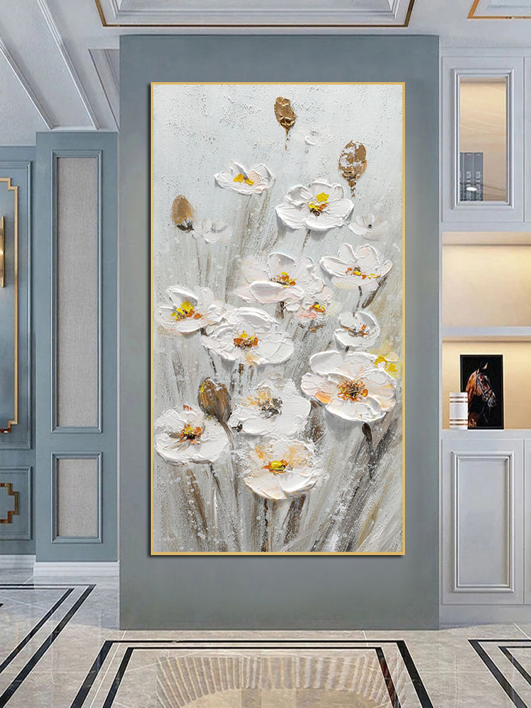 Elegant White Daffodil Oil Painting for Modern Home Decor – Floral Wall Art