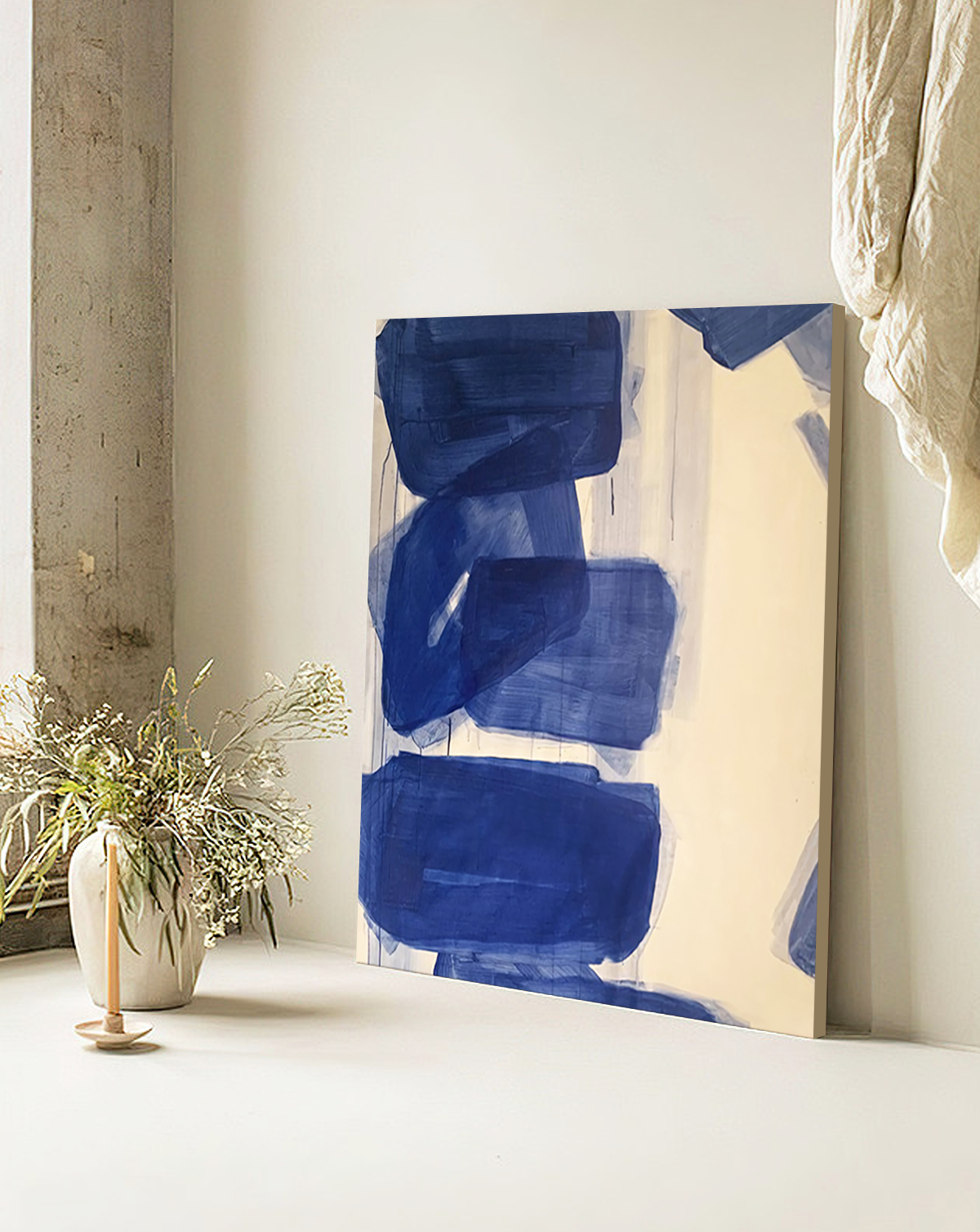 Elegant Minimalist Geometric Blue Oil Painting for Modern Home Decor