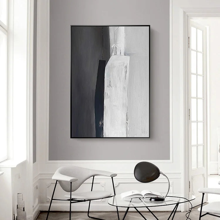 Contemporary Oil Painting: Monochrome Light and Shadow Abstract Art