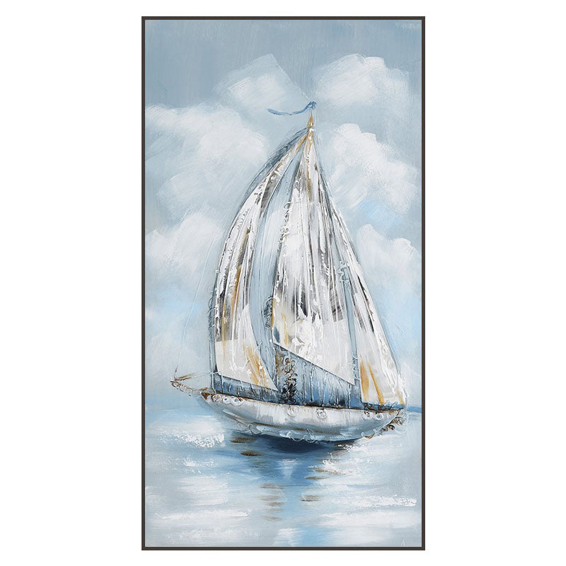 Elegant Sailboat on Tranquil Waters - Serene Coastal Oil Painting Decor